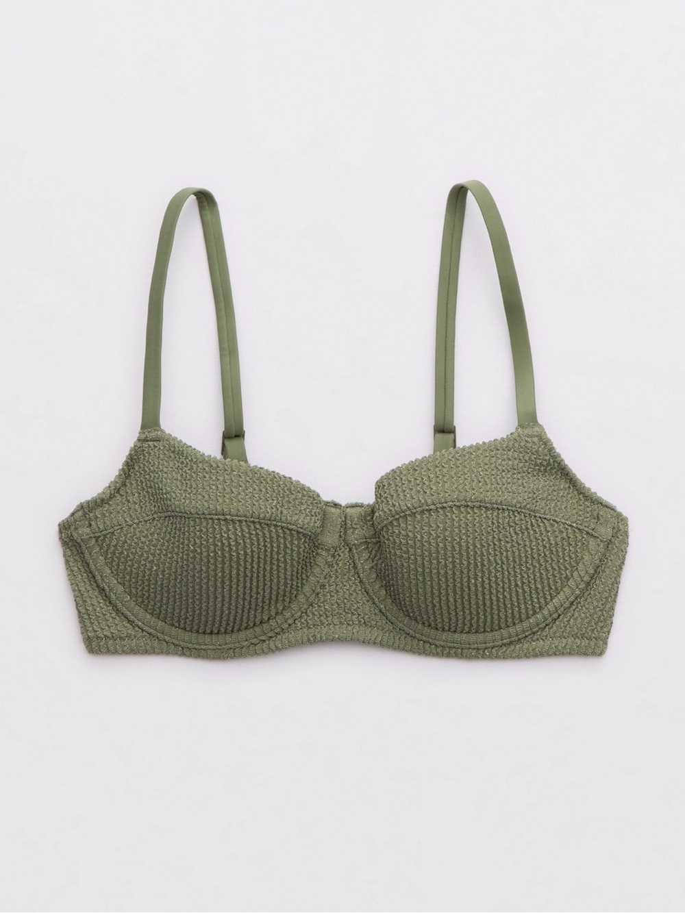 NEW w/tag Aerie Olive Crinkle Lightly Lined Underwire Bikini Top Size 38DD
